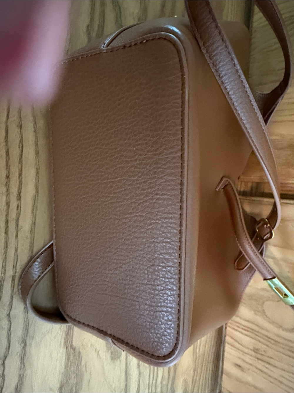 Miztique Chestnut Brown Leather Shoulder Tote with Gold Hardware - Picture 4 of 5
